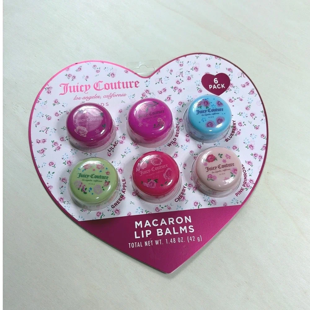 Juicy Couture Kids Macaron Lip Balm 6 Pack Gift Set Heart Shape Floral New